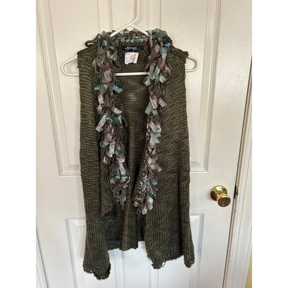 Sharagano Loden Green Ribbon Ruffle Sweater Vest Size Medium‎ NWT - Picture 1 of 5